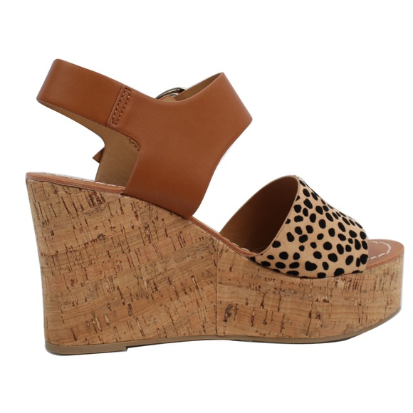 Size 10 Tan Cheetah Open Toe Ankle Strap Cork - Picture 4 of 5